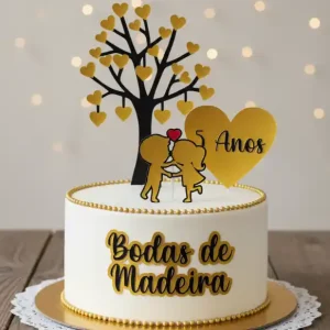 Topo de Bolo Bodas de Madeira para imprimir